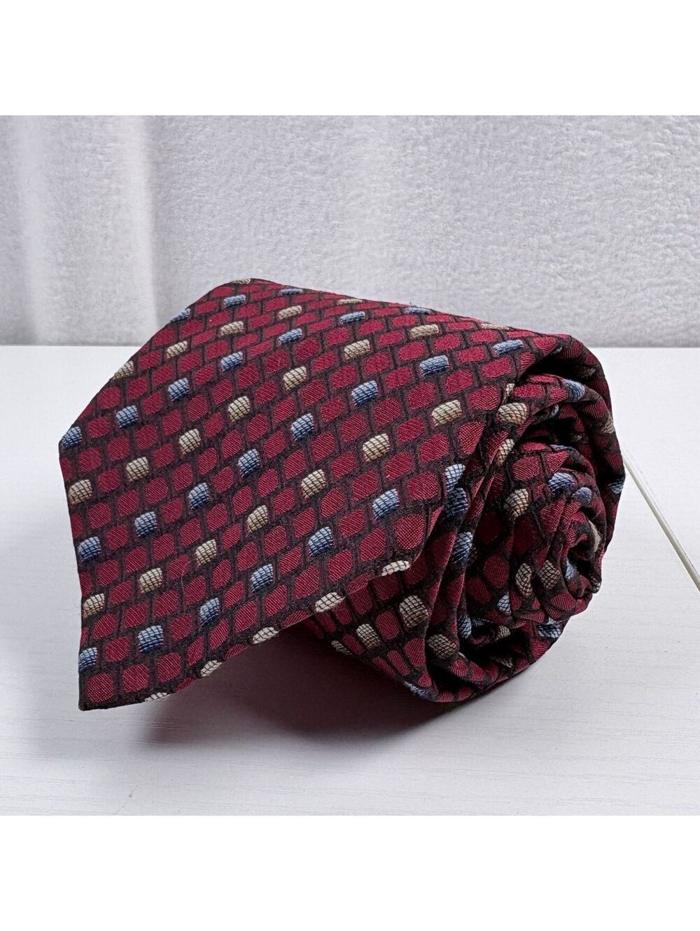 Zianetti Italian Silk Collection Tie Mens Burgundy Basketweave Geometric Italy